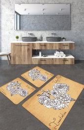 Mijölnir Juego de alfombrillas de baño Vintage Roses, 3 piezas